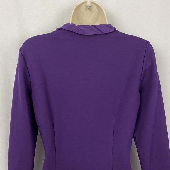 J.McLaughlin Dress Womens Small Purple Ruffle V-Neck Bow Long Sleeve Knit Sheath - Picture 3 of 13